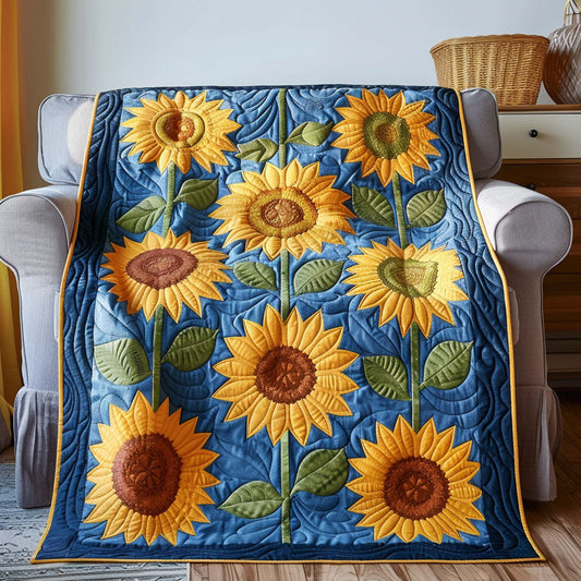 Blue Sky Sunflower Quilted Blanket