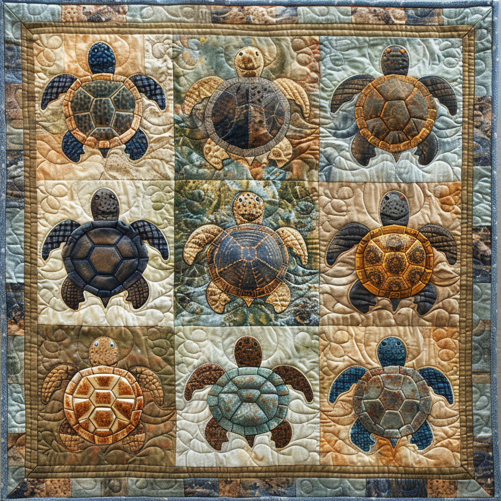 Blue Wave Turtle Dance Quilted Blanket