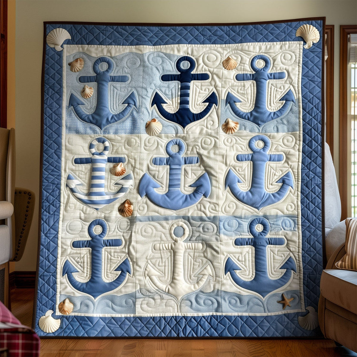 Blue Anchors Quilted Blanket