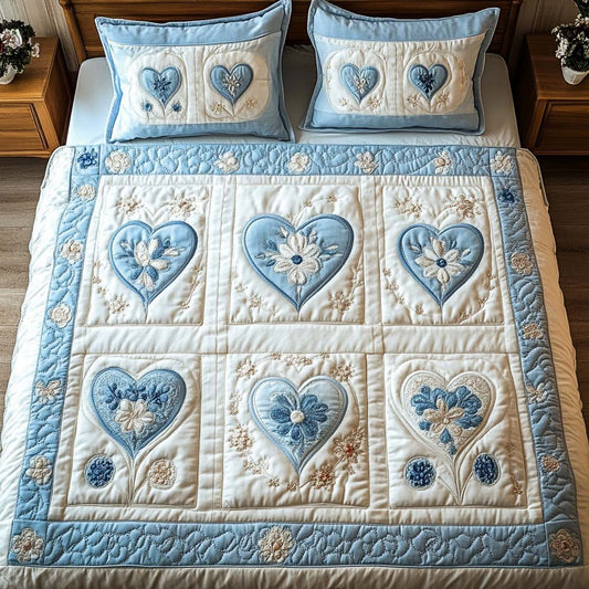 Blue Bloom 3-Piece Quilted Bedding Set