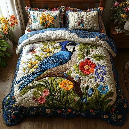 Blue Jay Bloom 3-Piece Quilted Bedding Set