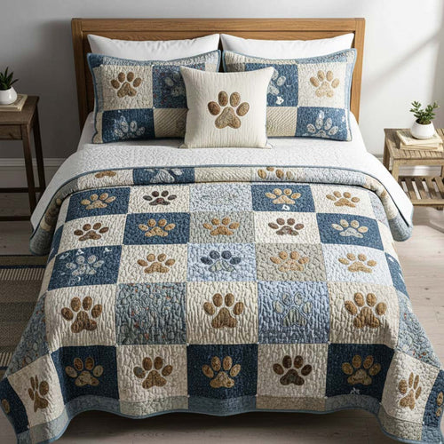 Blue Meadow Paws 3-Piece Quilted Bedding Set