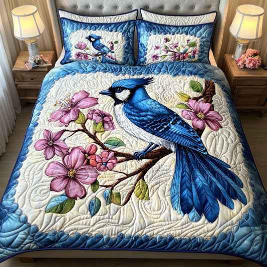 Blue Sky Blooms 3-Piece Quilted Bedding Set