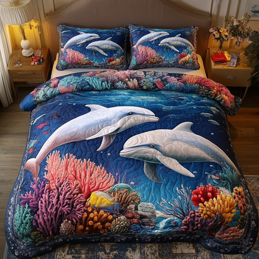 Blue Waves 3-Piece Quilted Bedding Set