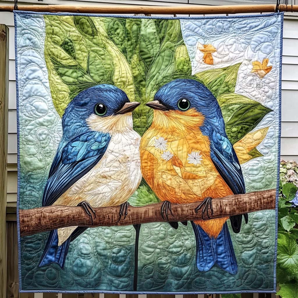 Bluebird Pair Quilted Blanket