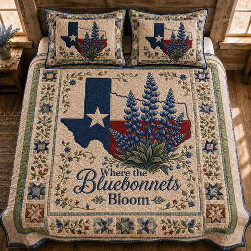 Bluebonnet Bloom 3-Piece Quilted Bedding Set