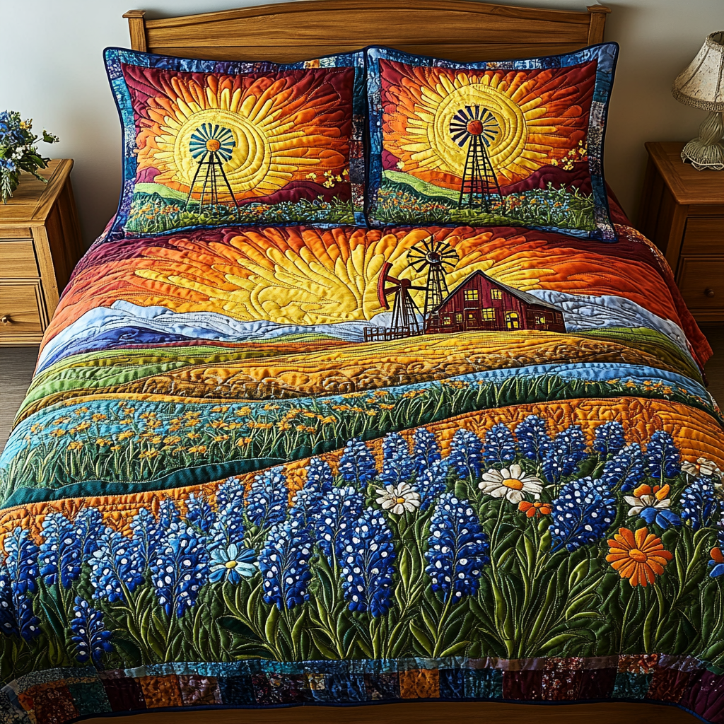 Bluebonnet Dreams 3-Piece Quilted Bedding Set
