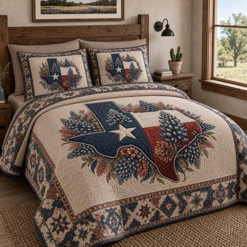 Bluebonnet Pride 3-Piece Quilted Bedding Set