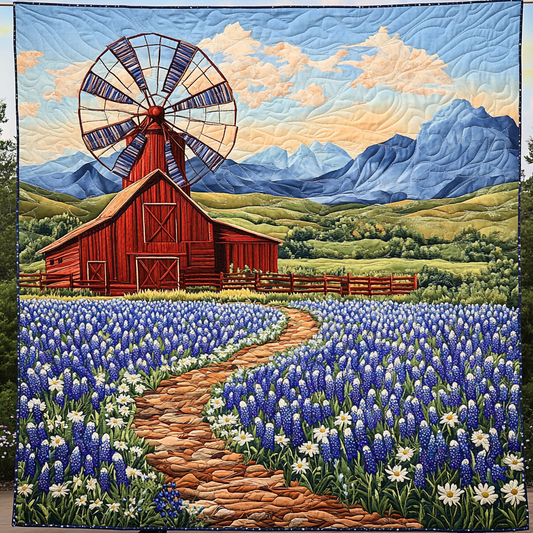 Bluebonnets Hill Quilted Blanket