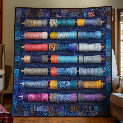 Bluish Spools Quilted Blanket