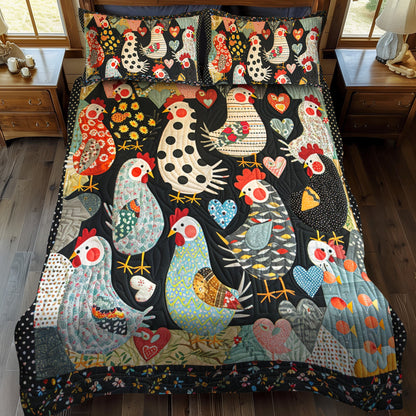 Blushing Hens 3-Piece Quilted Bedding Set