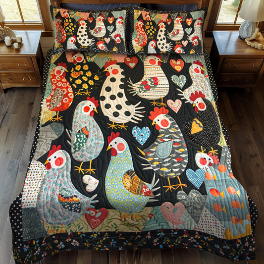 Blushing Hens 3-Piece Quilted Bedding Set