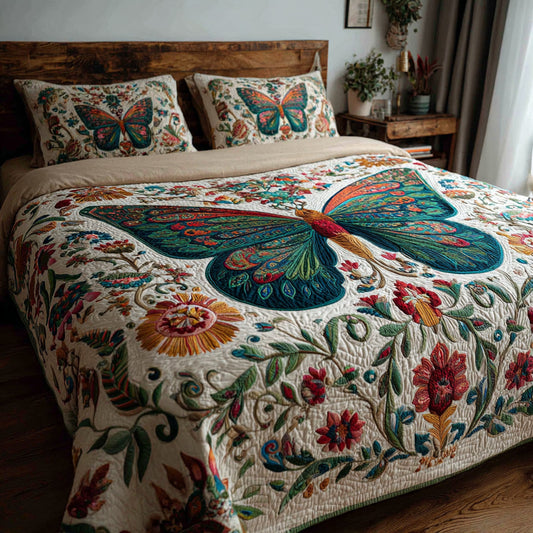 Boho Butterfly 3-Piece Quilted Bedding Set