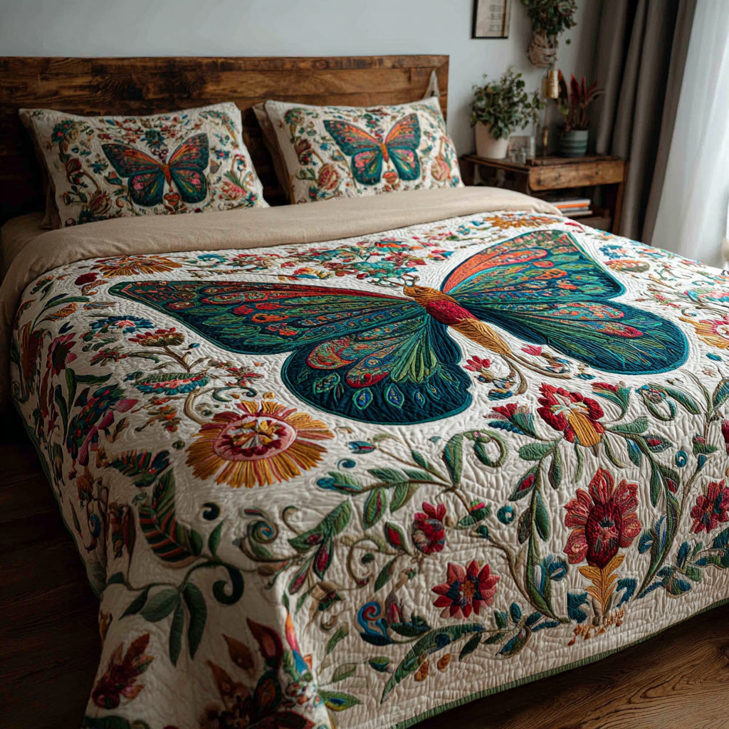 Boho Butterfly 3-Piece Quilted Bedding Set