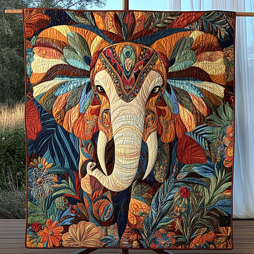 Boho Elephant Dreams Quilted Blanket