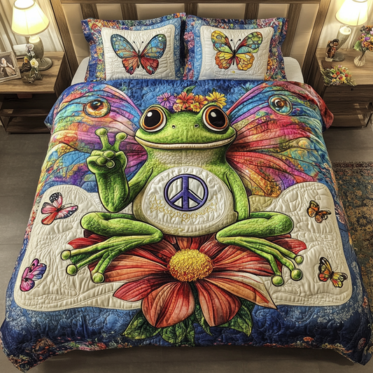 Boho Frog 3-Piece Quilted Bedding Set