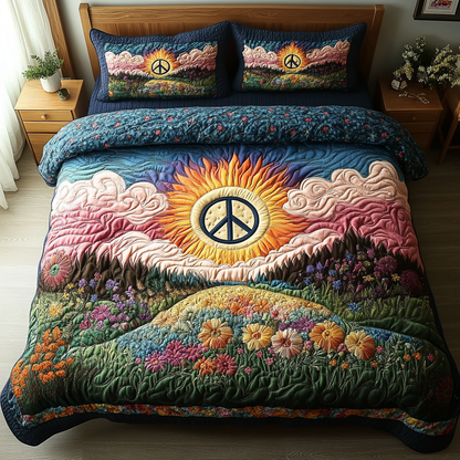 Boho Hippie 3-Piece Quilted Bedding Set