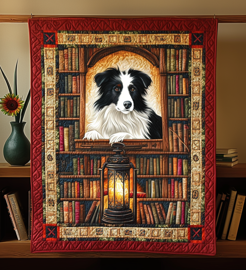 Book Collie Quilted Blanket