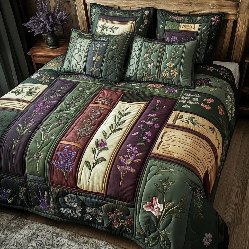Book Garden 3-Piece Quilted Bedding Set