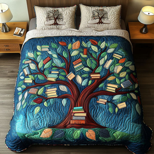 Book Leaves Bliss 3-Piece Quilted Bedding Set