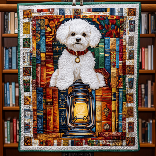 Book Nook Bichon Pup Quilted Blanket