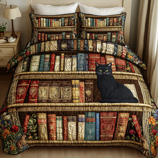 Bookish Cat 3-Piece Quilted Bedding Set