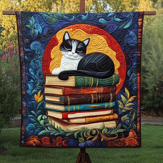Bookish Kitty Quilted Blanket