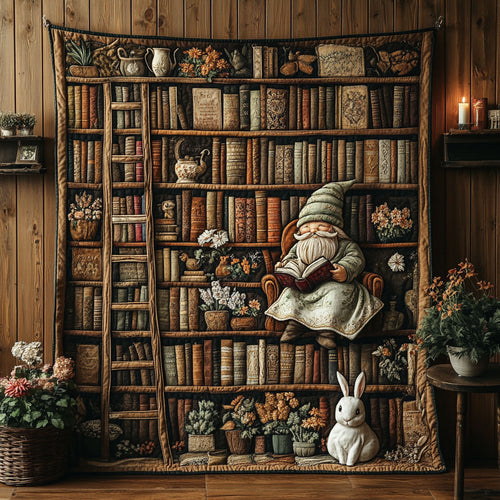 Bookworm Gnome Quilted Blanket