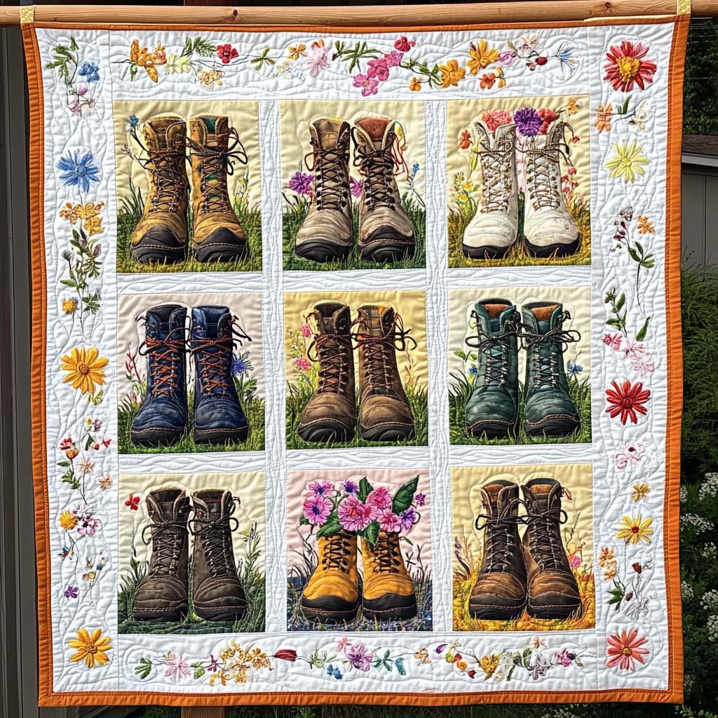 Boots In Bloom Quilted Blanket