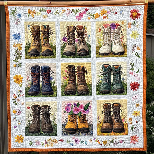 Boots In Bloom Quilted Blanket