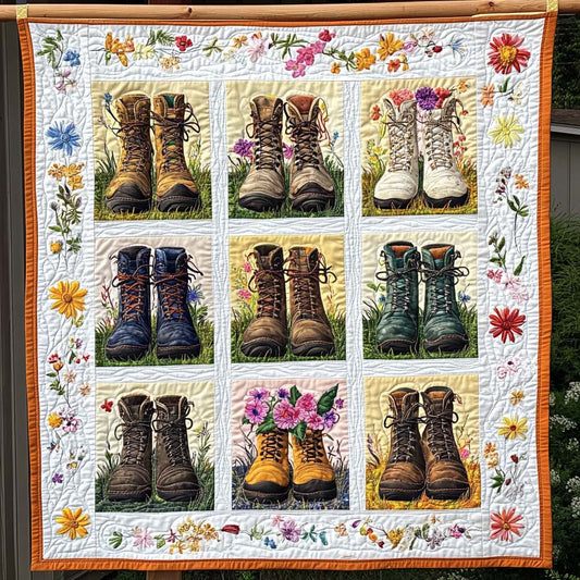 Boots In Bloom Quilted Blanket