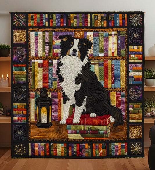 Border Collie Of Knowledge Quilted Blanket
