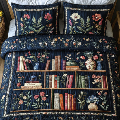 Botanical Books 3-Piece Quilted Bedding Set