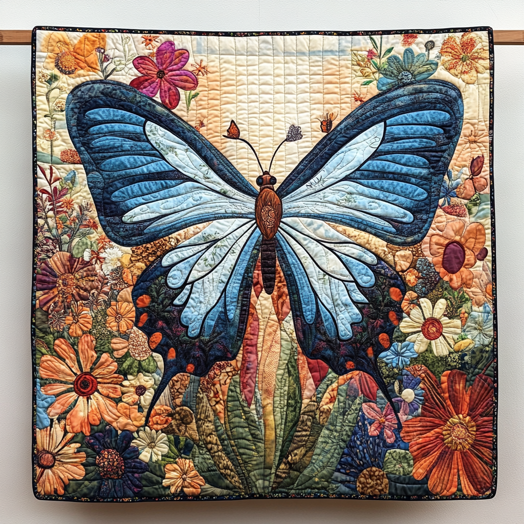 Botanical Butterfly Symphony Quilted Blanket