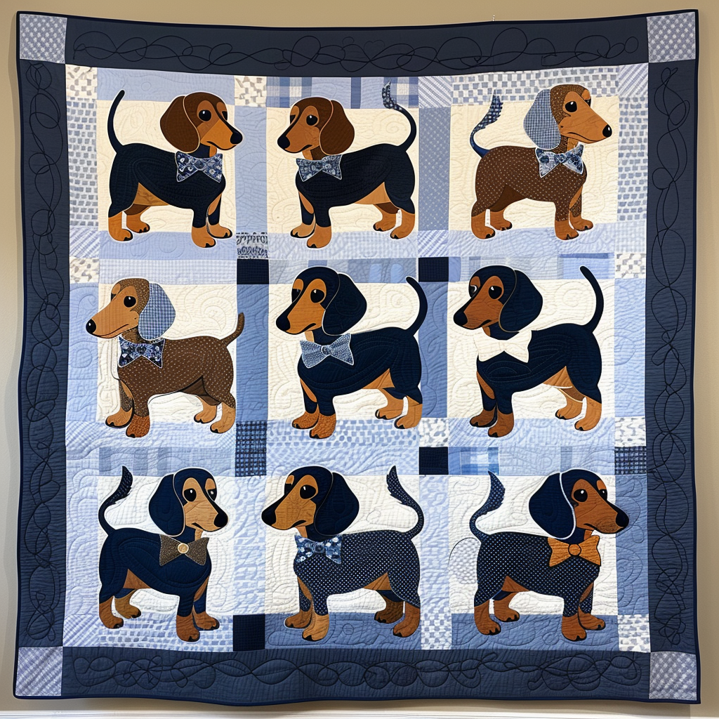 Bow Tie Dachshunds Quilted Blanket