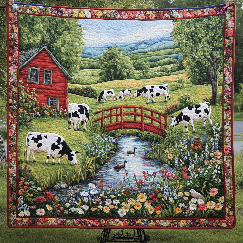 Bridge Over Meadows Quilted Blanket