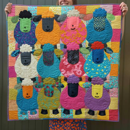 Bright Flock Sheep Quilted Blanket