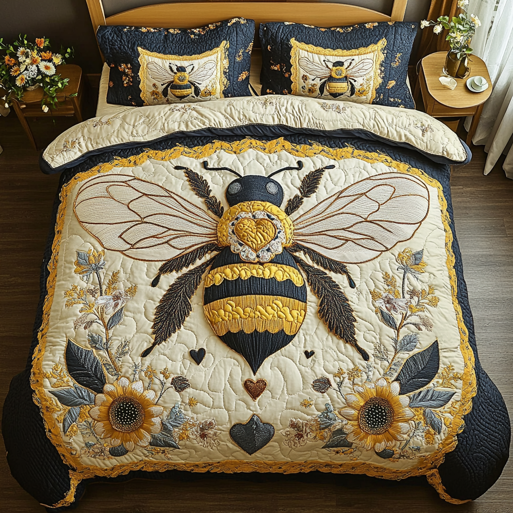 Bright Bee 3-Piece Quilted Bedding Set