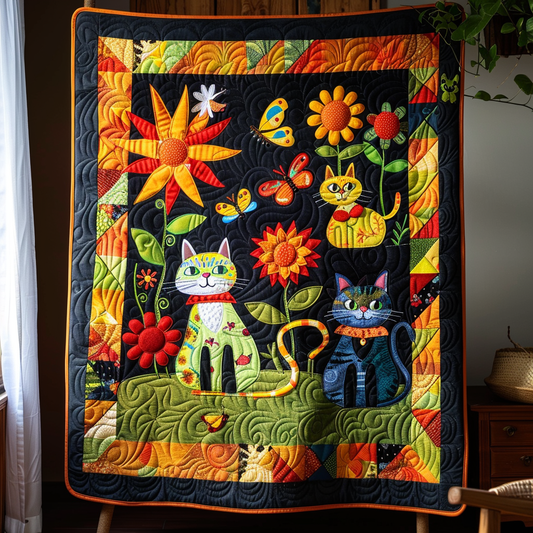 Bright Cat Design Quilted Blanket