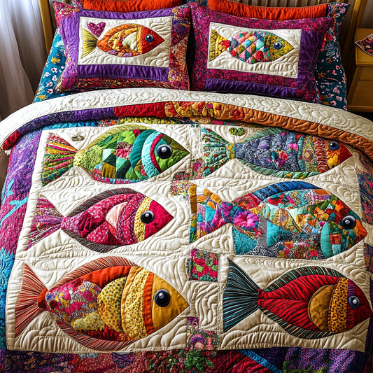 Bright Fish Tales 3-Piece Quilted Bedding Set