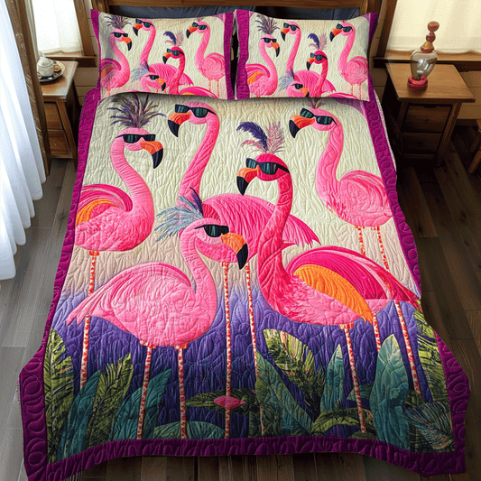 Bright Flamingo Bliss 3-Piece Quilted Bedding Set