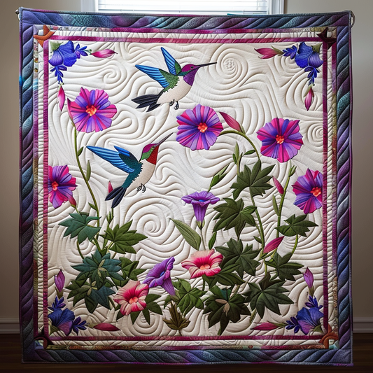 Bright Hummingbird Quilted Blanket