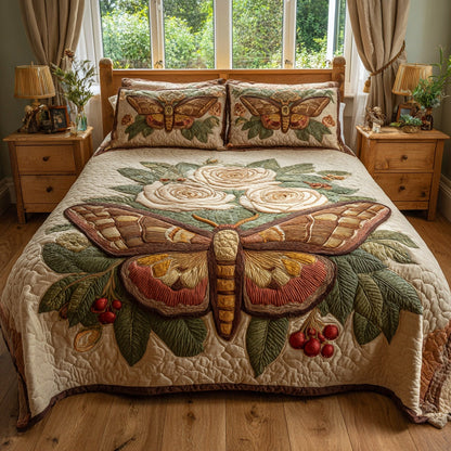 Brown Moth 3-Piece Quilted Bedding Set