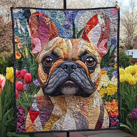 Bulldog Blossoms Quilted Blanket