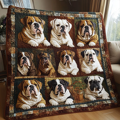 Bulldog Family Quilted Blanket