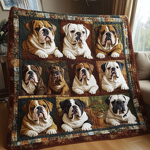 Bulldog Family Quilted Blanket