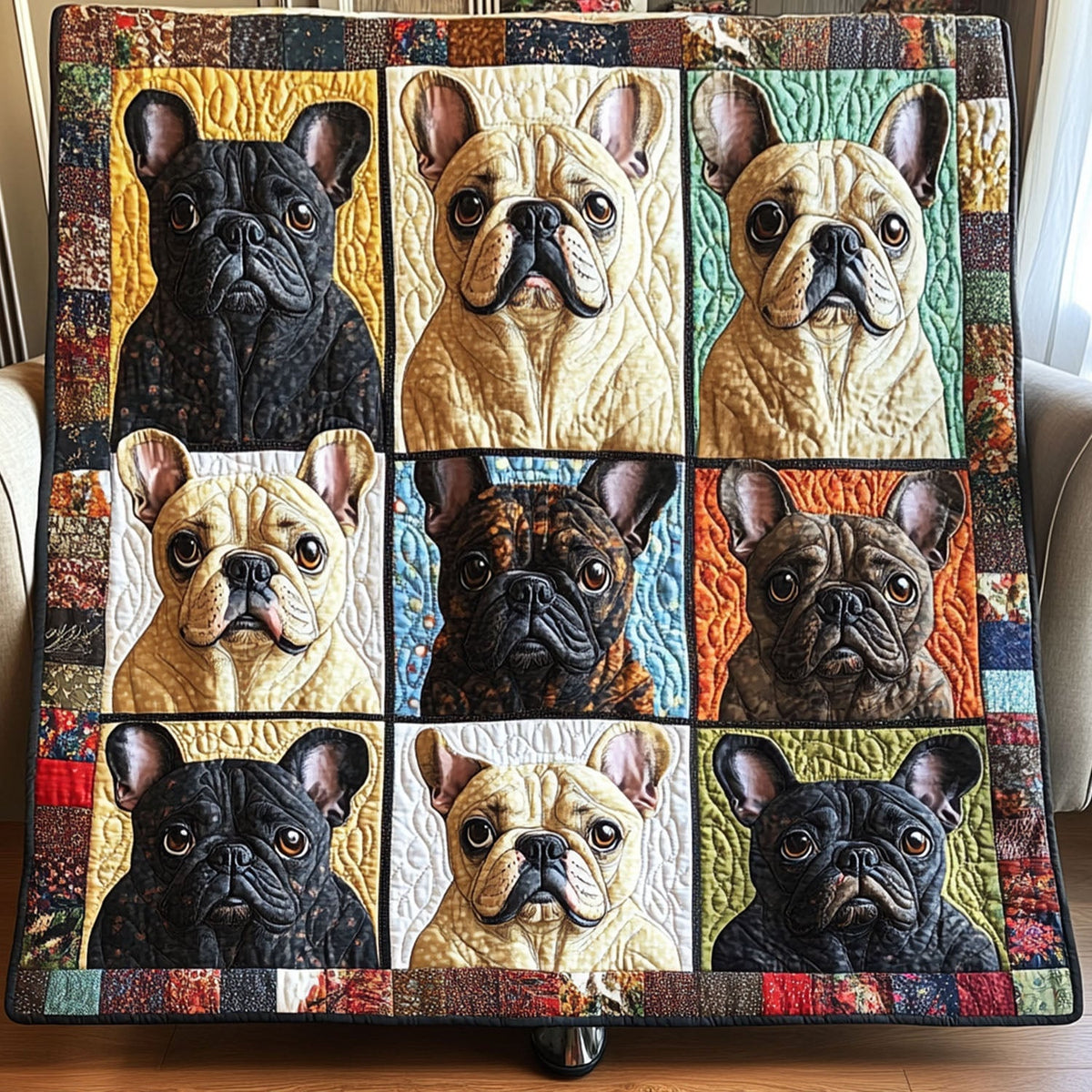 Bulldog Portrait Quilted Blanket