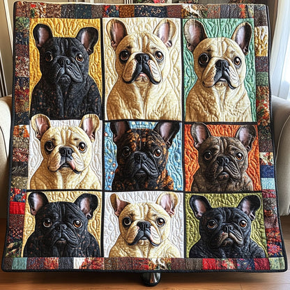Bulldog Portrait Quilted Blanket
