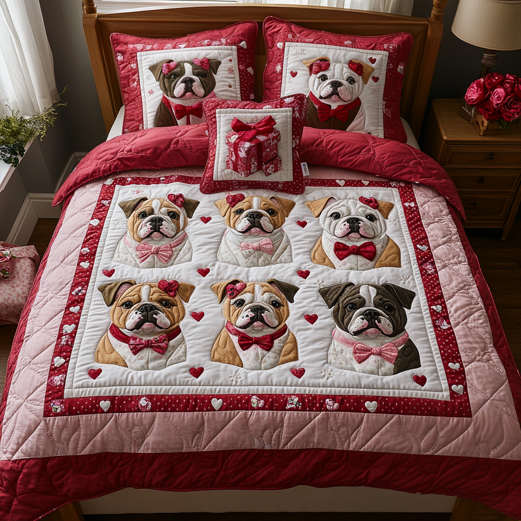 Bulldog Wonderland 3-Piece Quilted Bedding Set