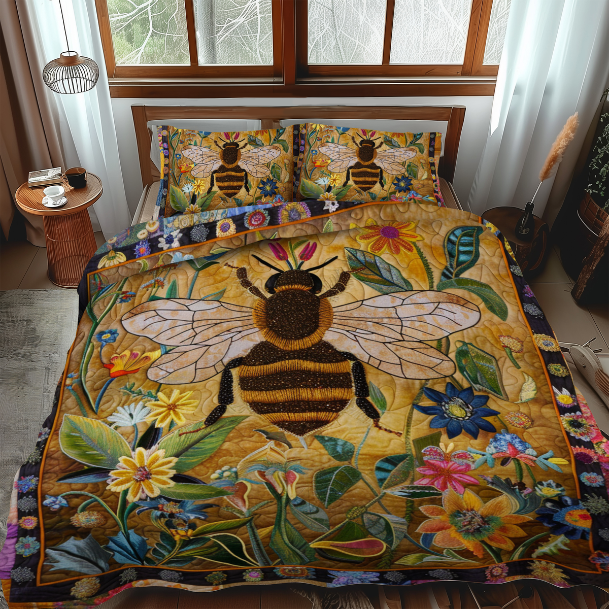 Bumblebee Garden 3-Piece Quilted Bedding Set